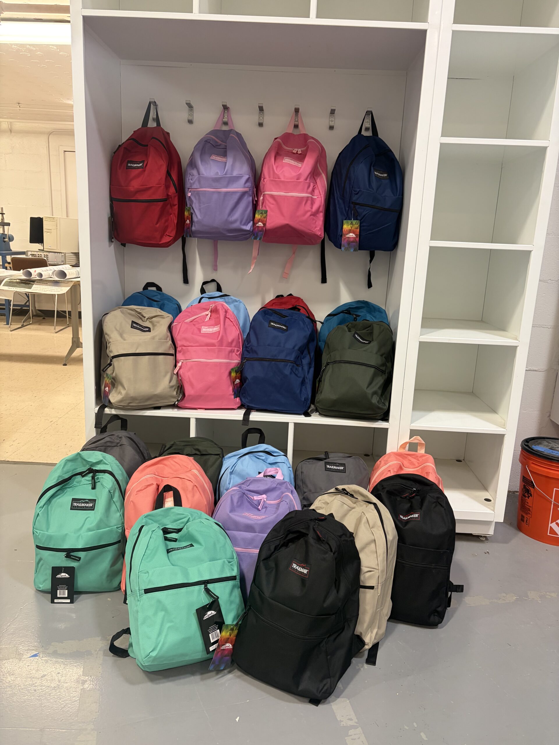 A locker filled with backpacks